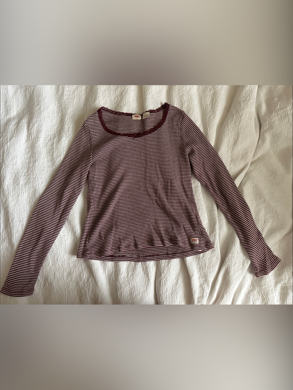 Levi's Burgundy and White Striped Long-Sleeve Crewneck